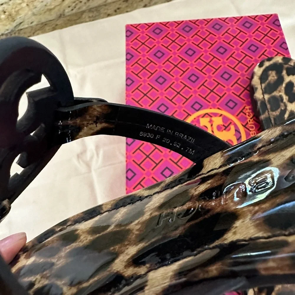 New tory Burch miller patent leopard printed sandals